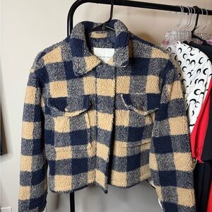 American Eagle Blue and Tan Plaid Sherpa Jacket